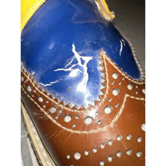 Prada Men's Shoes Brogue Us 9 Patent Leather Yellow Blue Wingtip Oxford M169 - Picture 9 of 16